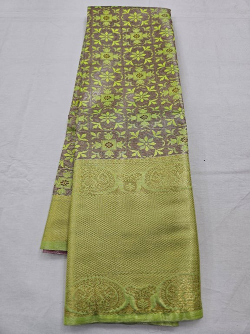Yellow And Green Kanchipuram Pure Silk Saree With Lace Border – Kanchipuram Lakshaya Silks