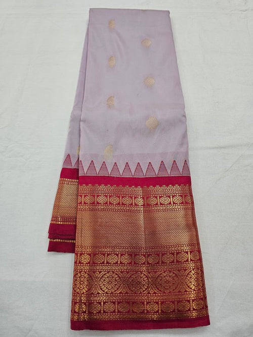 Purple And Cream Kanchipuram Pure Silk Saree With Border – Kanchipuram Lakshaya Silks