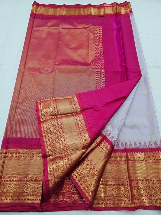 Purple And Cream Kanchipuram Pure Silk Saree With Border – Kanchipuram Lakshaya Silks
