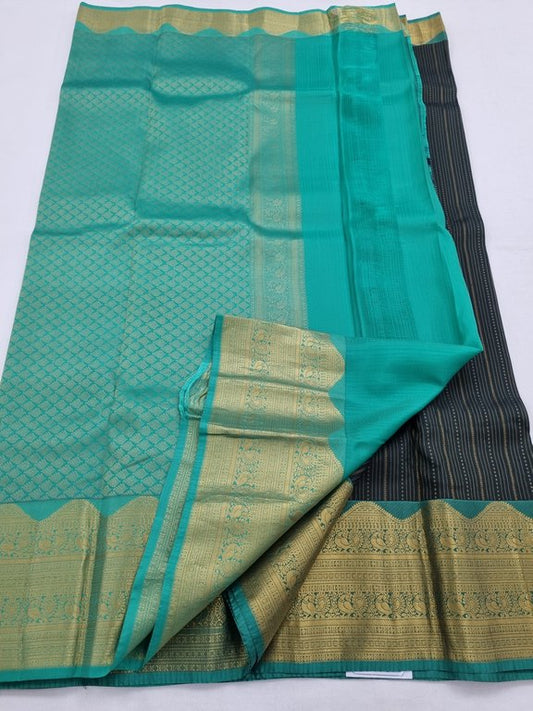 Yellow And Green Kanchipuram Pure Silk Saree With Temple Border – Kanchipuram Lakshaya Silks