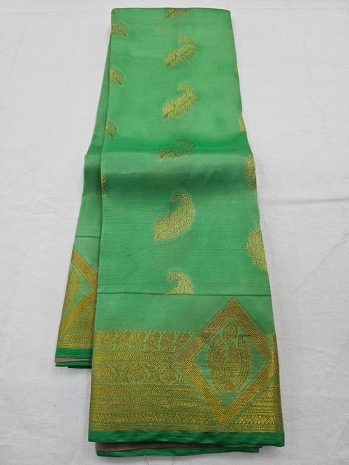 Gold And Green Kanchipuram Pure Silk Saree With Floral Pattern – Kanchipuram Lakshaya Silks