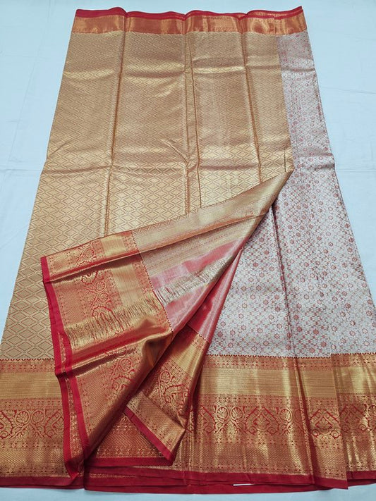Red And Gold Kanchipuram Pure Silk Saree With Paisley – Kanchipuram Lakshaya Silks