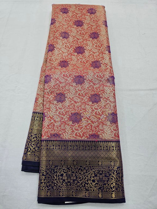 Purple And Red Kanchipuram Pure Silk Saree With Intricate Floral Pattern – Kanchipuram Lakshaya Silks