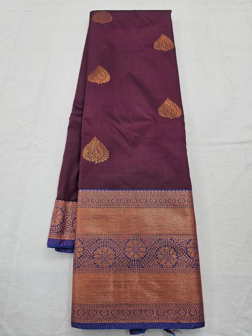 Maroon And Teal Kanchipuram Pure Silk Saree With Floral Buta – Kanchipuram Lakshaya Silks