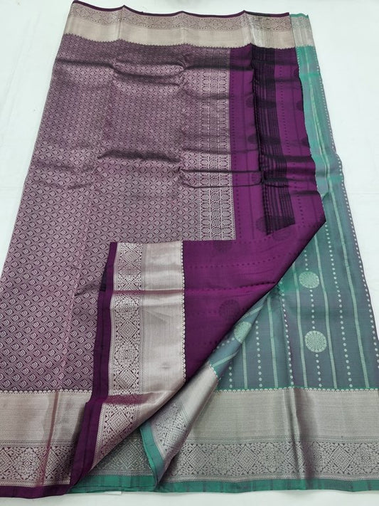 Black And Blue Kanchipuram Pure Silk Saree With Floral – Kanchipuram Lakshaya Silks