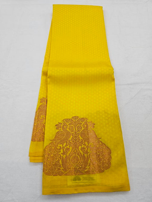Yellow And Gold Kanchipuram Pure Silk Saree With Gold Border – Kanchipuram Lakshaya Silks