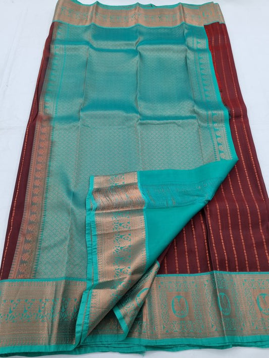 Red And Teal Kanchipuram Pure Silk Sarees – Kanchipuram Lakshaya Silks