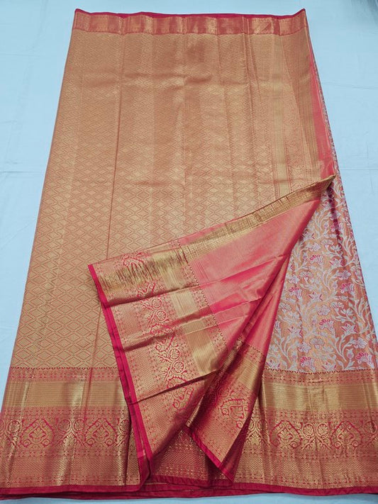 Pink And Red Kanchipuram Pure Silk Saree With Floral Motif – Kanchipuram Lakshaya Silks