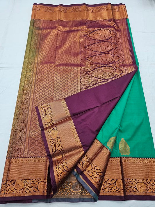 Orange And Dark green Kanchipuram Pure Silk Saree With Kanchipuram Silk – Kanchipuram Lakshaya Silks