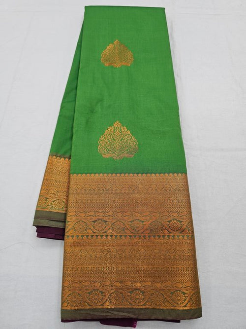 Yellow And Green Kanchipuram Pure Silk Saree With Embroidered Paisley Motif – Kanchipuram Lakshaya Silks