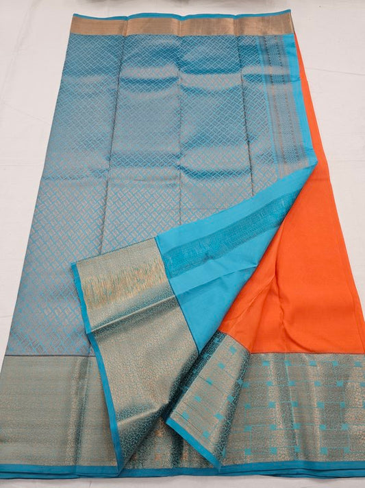 Red And Orange Kanchipuram Pure Silk Saree With Paisley – Kanchipuram Lakshaya Silks