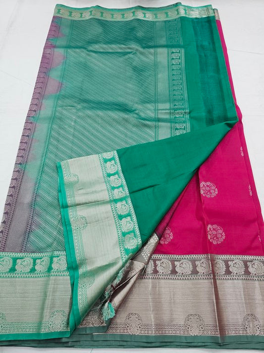 Maroon And Green Kanchipuram Pure Silk Saree With Embroidered Border – Kanchipuram Lakshaya Silks