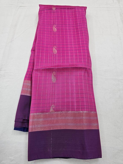 Pink And Blue Kanchipuram Pure Silk Saree With Contrast Pallu – Kanchipuram Lakshaya Silks