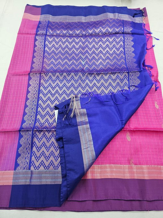 Pink And Blue Kanchipuram Pure Silk Saree With Contrast Pallu – Kanchipuram Lakshaya Silks