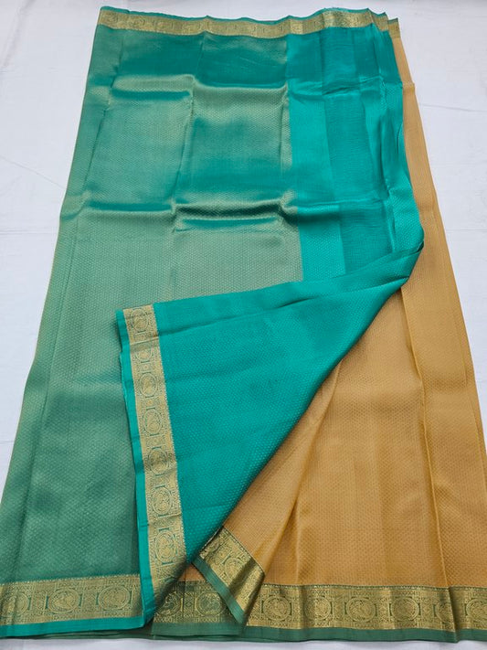 Green And Yellow Kanchipuram Pure Silk Saree With Floral Buta – Kanchipuram Lakshaya Silks