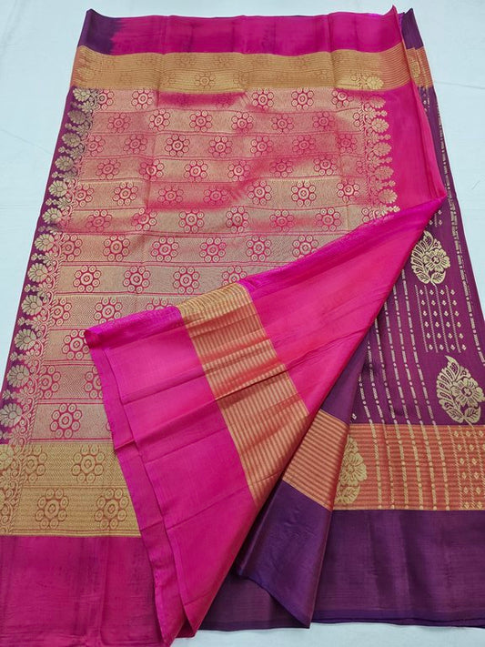 Gold And Maroon Kanchipuram Pure Silk Saree With Temple Border – Kanchipuram Lakshaya Silks