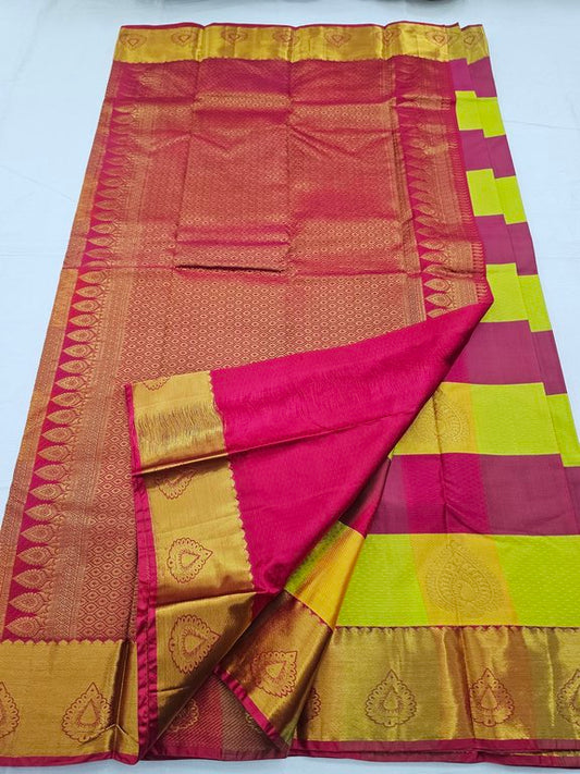 Maroon And Yellow Kanchipuram Pure Silk Saree With Paisley Motif On Pallu – Kanchipuram Lakshaya Silks