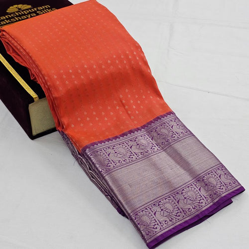 Pure Fancy Silk, Soft Satin Blends, Lightweight Fancy Weaves - Orange And Purple Kanchipuram…