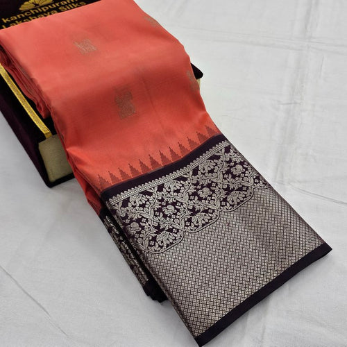 Red And White Kanchipuram Pure Silk Saree With Floral Border – Kanchipuram Lakshaya Silks