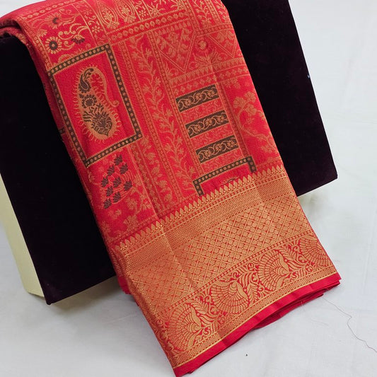 Kanchipuram Pure Elegant Red Bridal Silk Saree 036