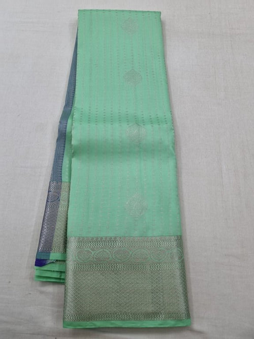 Blue And Green Kanchipuram Pure Silk Saree With Light-colored Border With Subtle – Kanchipuram Lakshaya Silks