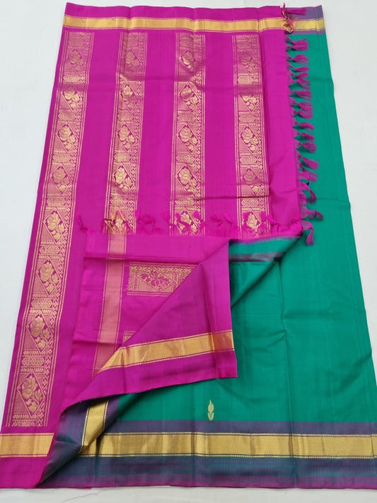 Blue And Yellow Kanchipuram Pure Silk Saree With Floral – Kanchipuram Lakshaya Silks
