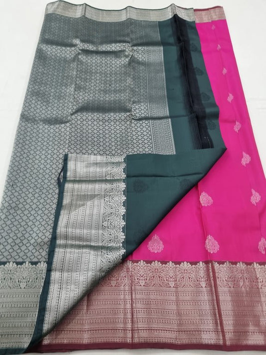 Greyish Silver Kanchipuram Pure Silk Sarees – Kanchipuram Lakshaya Silks