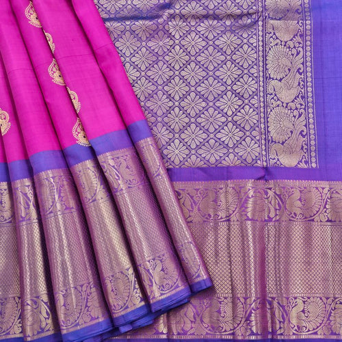 Bright Pink And Bright Pink Kanchipuram Pure Silk Saree With Handloom – Kanchipuram Lakshaya Silks
