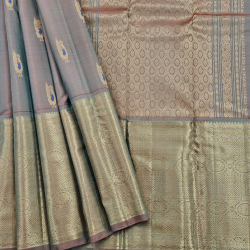 Steel Grey Blue Kanchipuram Pure Silk Saree – Kanchipuram Lakshaya Silks