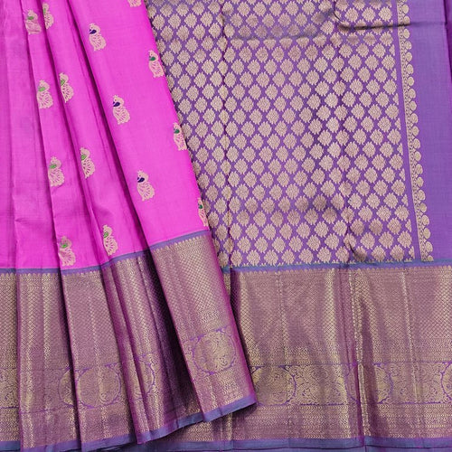 Bright Pink And Bright Pink Kanchipuram Pure Silk Saree With Kanchipuram Silk Handloom – Kanchipuram Lakshaya Silks
