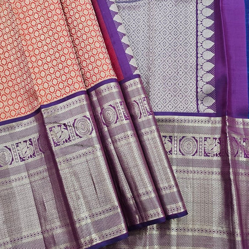 Purple And Blue Kanchipuram Pure Silk Saree With Traditional Motif – Kanchipuram Lakshaya Silks
