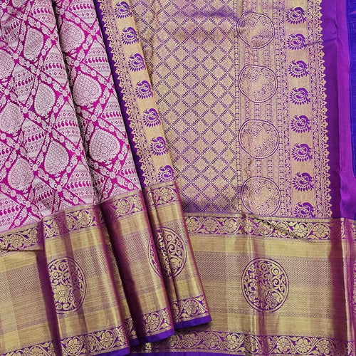Royal Purple And Antique Gold Kanchipuram Pure Silk Sarees – Kanchipuram Lakshaya Silks