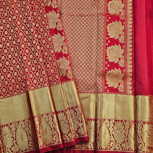 Red And Gold Kanchipuram Pure Silk Saree With Zari Work – Kanchipuram Lakshaya Silks