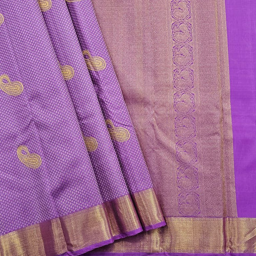 Purple And Gold Kanchipuram Pure Silk Saree With Paisley Motif – Kanchipuram Lakshaya Silks