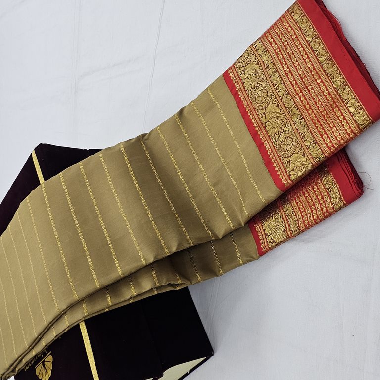 Olive Green Body with Rich Red Kanchipuram Pure Silk Sarees