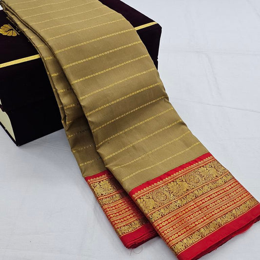Olive Green Body with Rich Red Kanchipuram Pure Silk Sarees