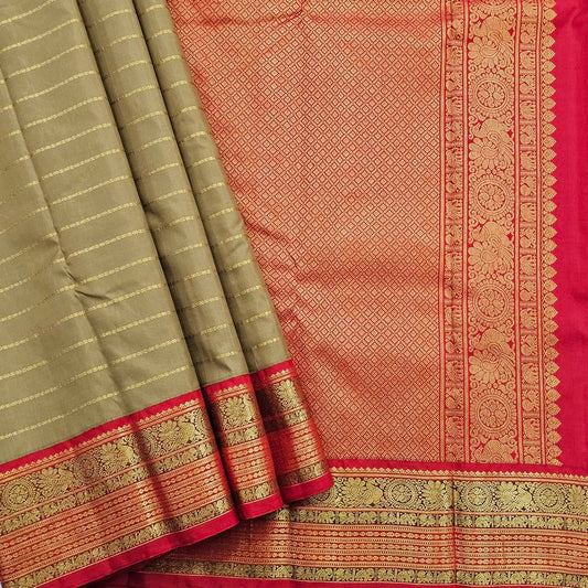 Olive Green Body with Rich Red Kanchipuram Pure Silk Sarees