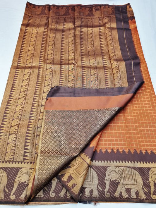 Trendy Rust Orange Fancy Silk Saree 753