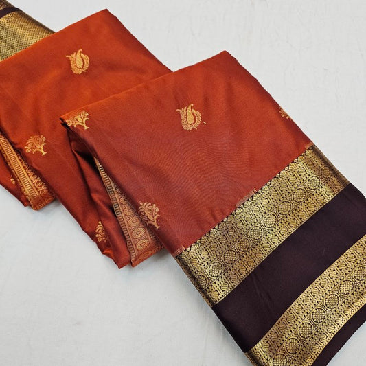 Trending Rust Orange Silk Sarees(Gap Border)201