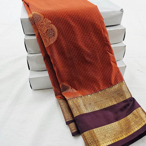 Trendy Rust Orange Vaira Oosi Silk Sarees 171 – Kanchipuram Lakshaya Silks