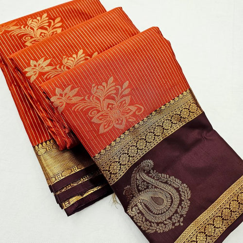 Kanchi Blended Rust Orange Vaira Oosi Silk Sarees 256 – Kanchipuram Lakshaya Silks