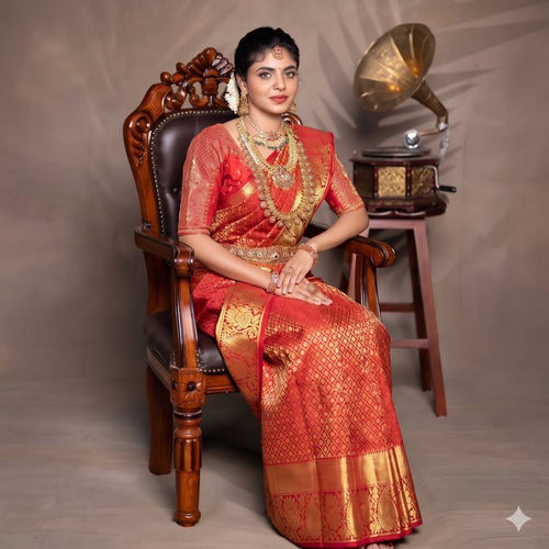 Red And Gold Kanchipuram Pure Handloom Bridal Silk Saree 002
