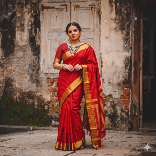 Kanchipuram Pure Silk Vairaoosi Kattam Saree with Rich Zari Border 001