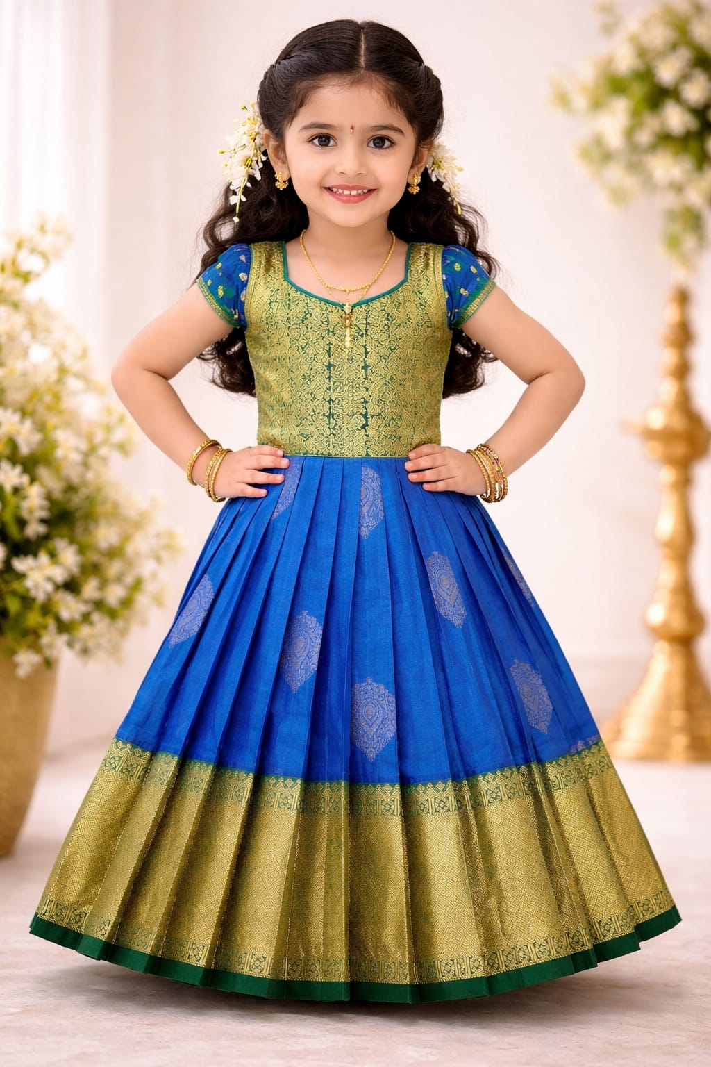Premium Kids Lehenga Choli – Pure Kanchipuram Silk (Size: 0 - 3 years age)