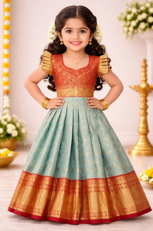 Premium Kids Lehenga Choli – Pure Kanchipuram Tissue Silk (Size: 0 - 3 years age)