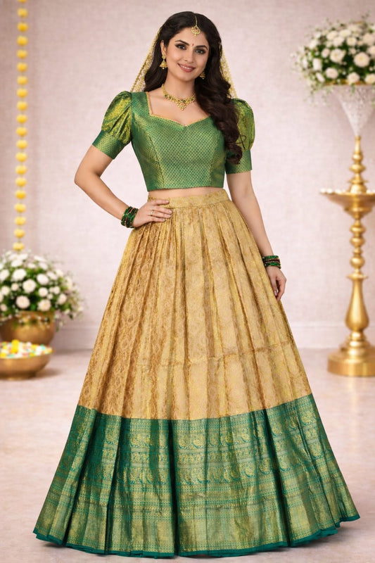 Premium Kanchipuram Pure Silk Lehenga Choli – Traditional Festive Wear (Size: 36 - 40)
