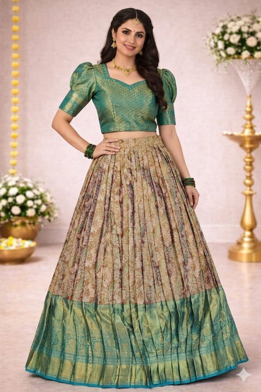Premium Kanchipuram Pure Silk Lehenga Choli – Traditional Festive Wear (Size: 36 - 40)