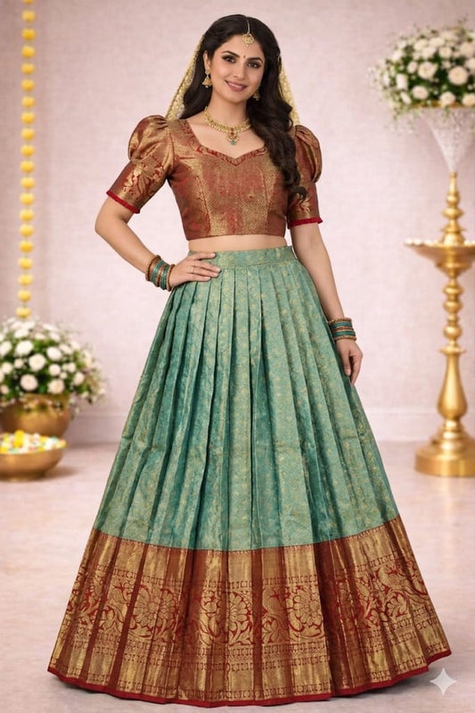 Premium Kanchipuram Pure Silk Lehenga Choli – Traditional Festive Wear (Size: 36 - 40)