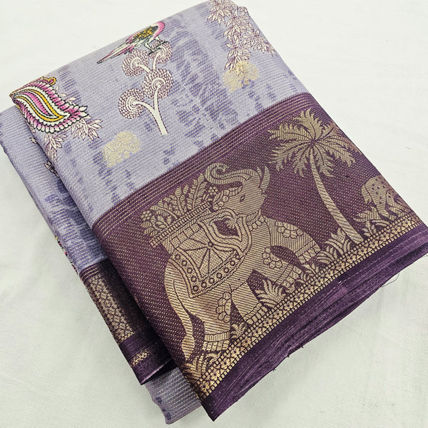 Kanchipuram Blended Fancy Kalamkari Printed Silk Saree 001