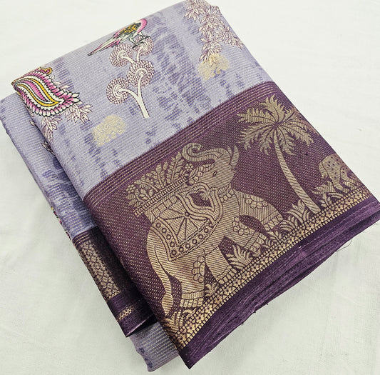 Kanchipuram Blended Fancy Kalamkari Printed Silk Saree 001 – Kanchipuram Lakshaya Silks
